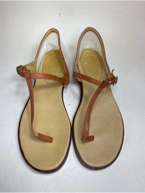 MM6 Maison Martin Margiela Tan Leather T-Strap Sandals